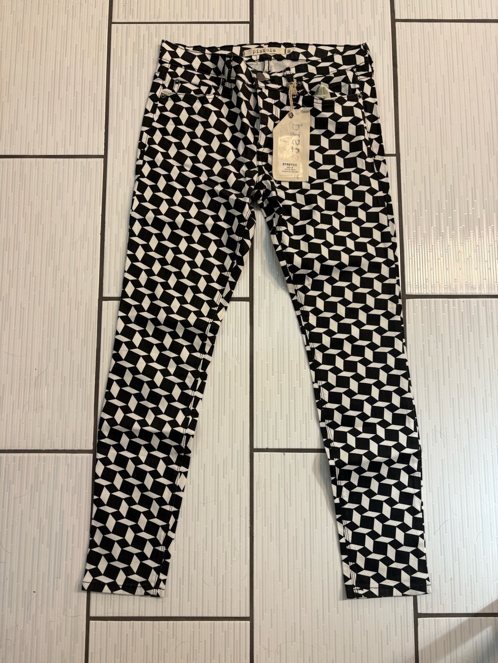 Geometric Black & White Skinny Jeans by Pistola